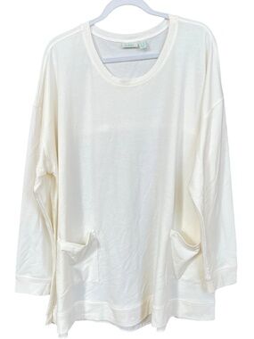 LOGO Lounge By Lori Goldstein Ivory Mixed Media Long Sleeve Tunic Shirt Size 2X